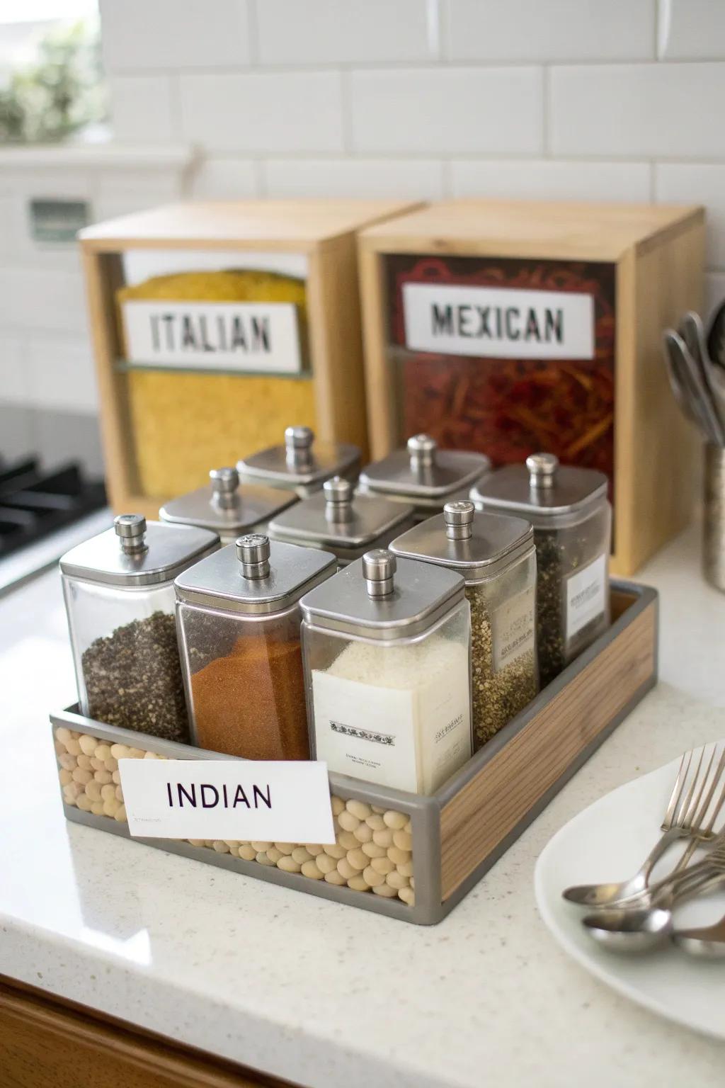 Cuisine-specific spice selections streamline your cooking endeavors.
