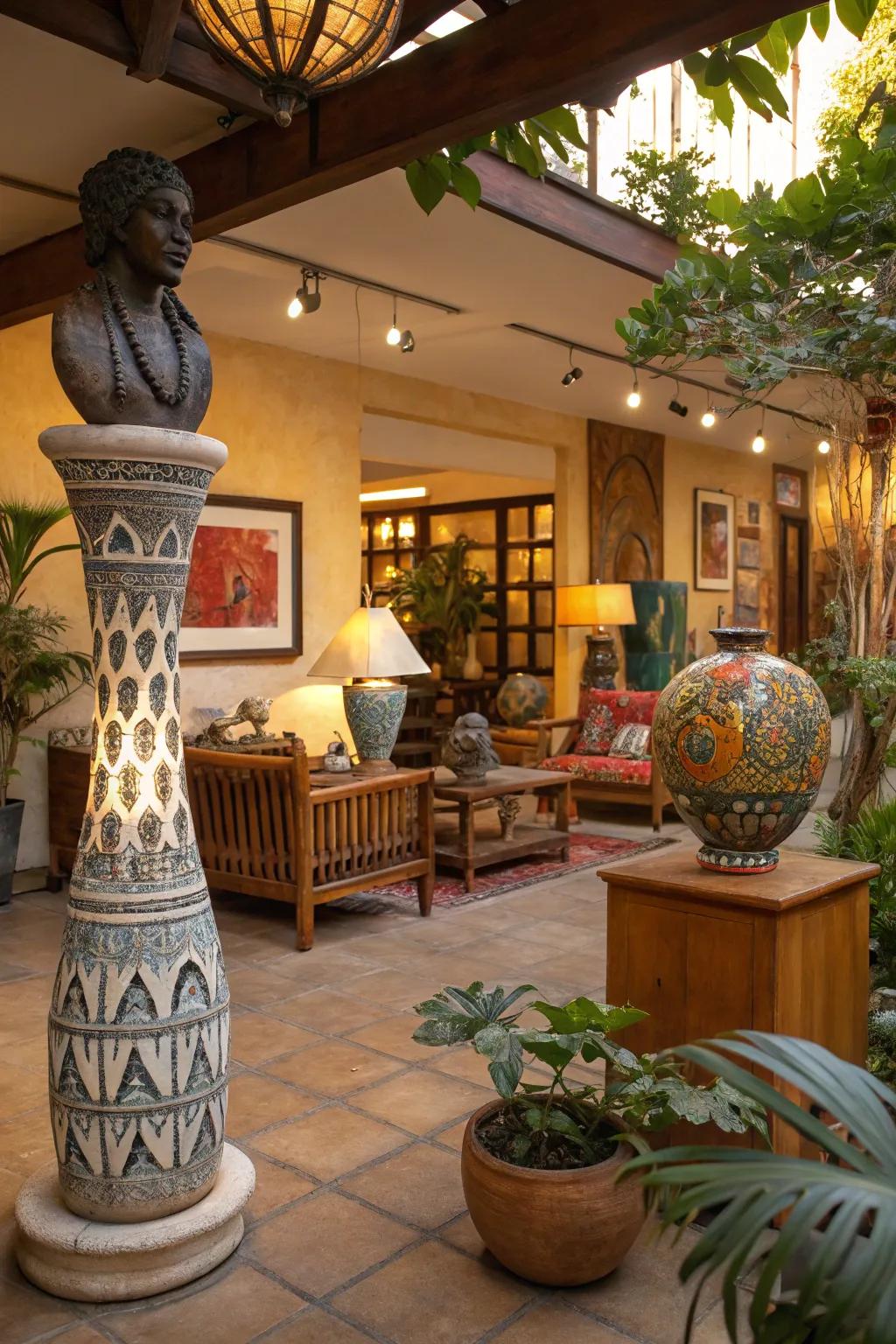 Art pieces add character and intrigue to your indoor patio.