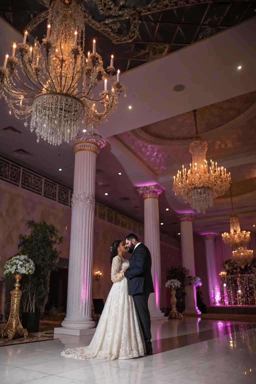 Accentuating venue elegance injects luxury into wedding photographs.