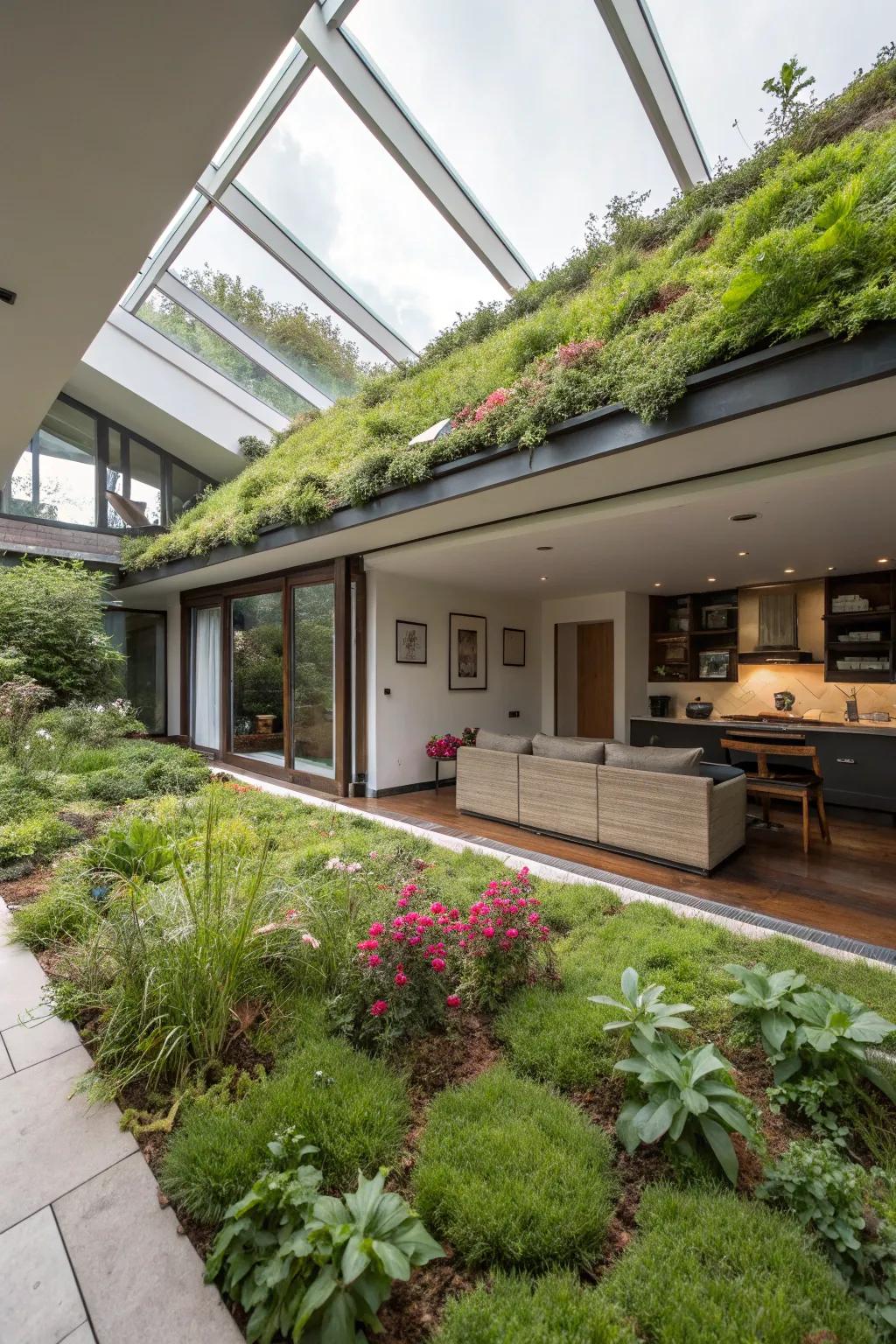 Verdant roof nurseries proffer splendor and sustainability above earth-sheltered dwellings.