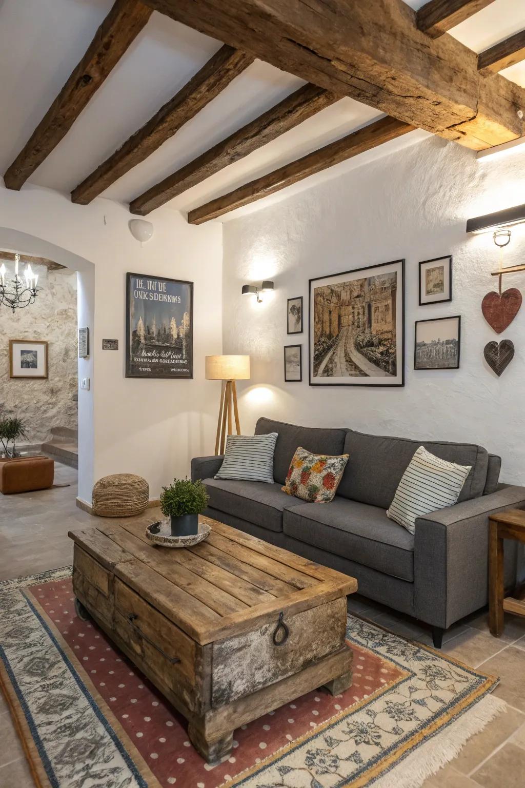 A varied combination of styles adds persona to this lounge.