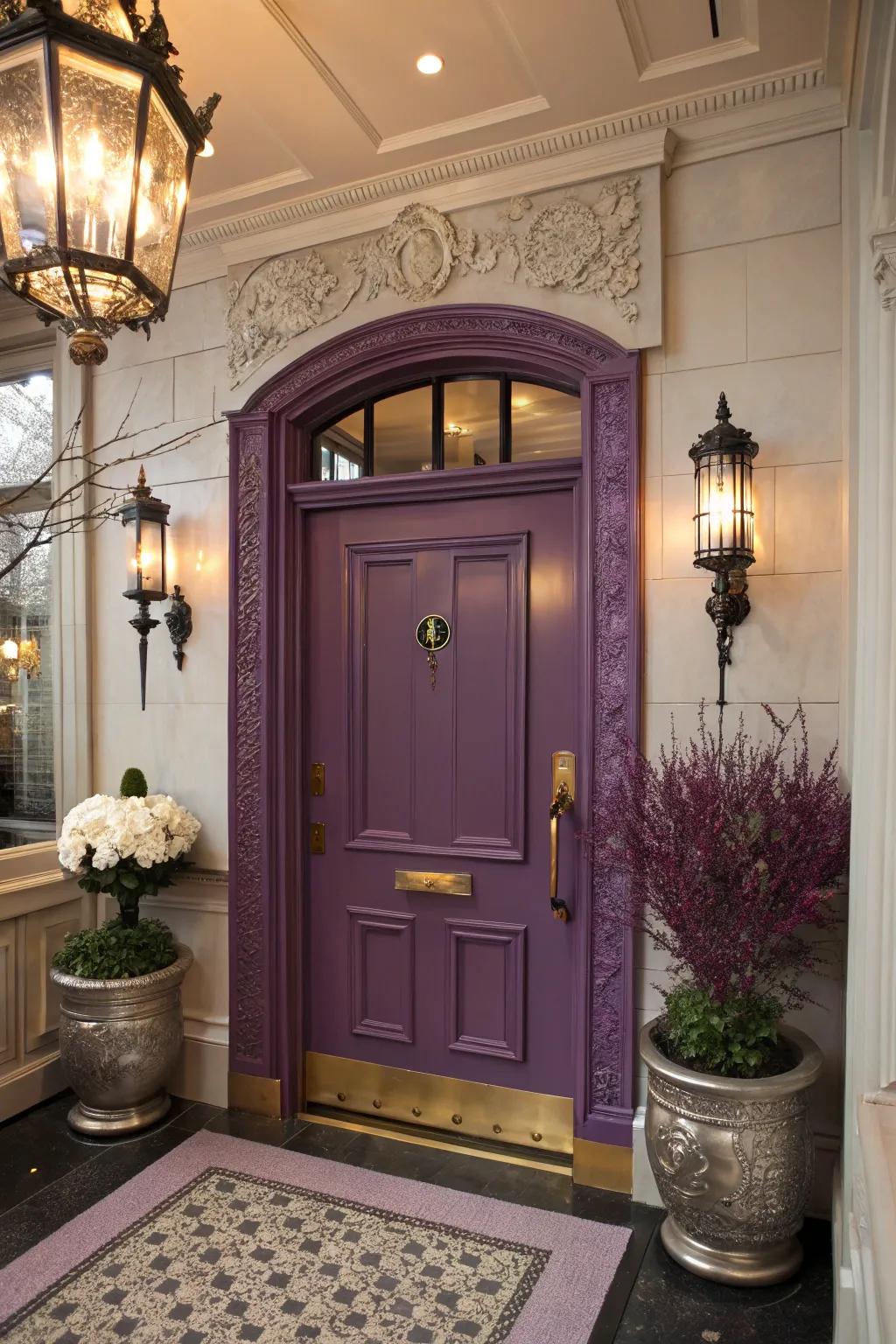 A sophisticated mauve entrance adding luxury and creativity to the entryway.