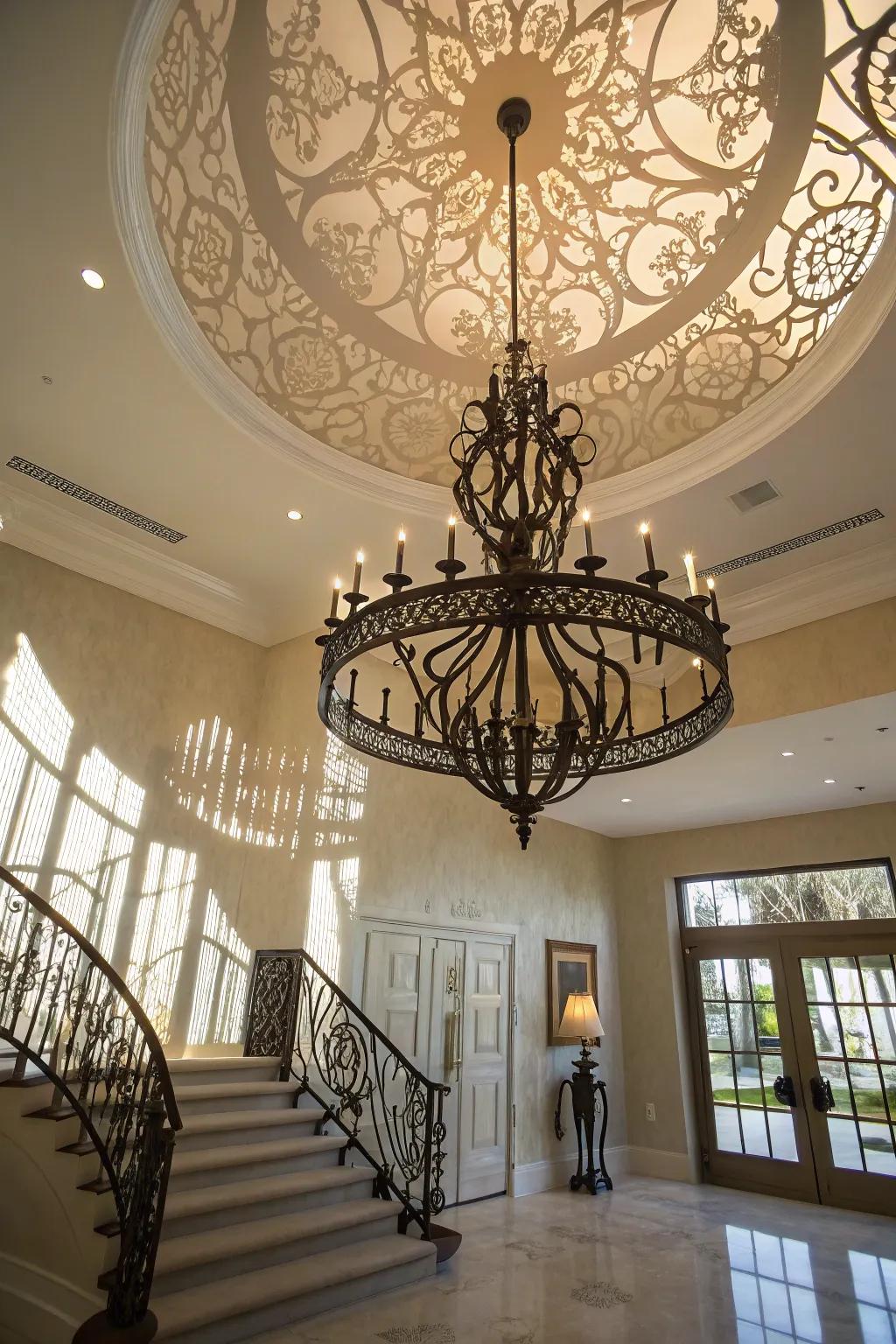 Statement lighting introduces personality and drama to the space.