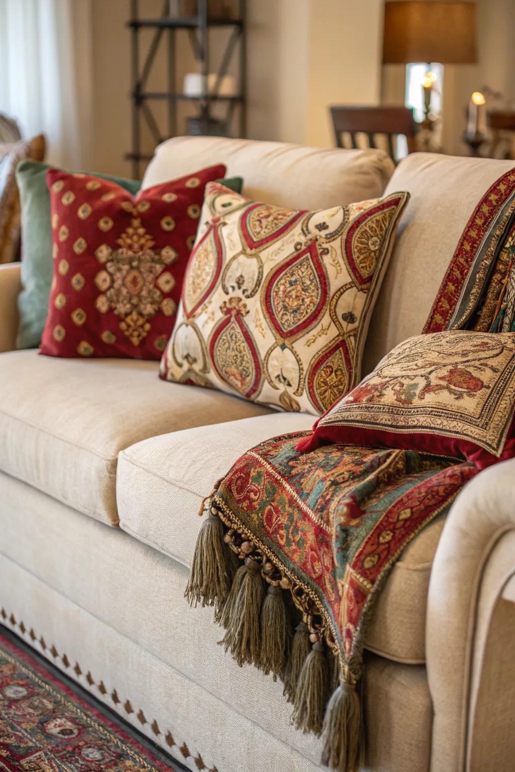 Italian styled throws and cushions introduce comfort to your space.