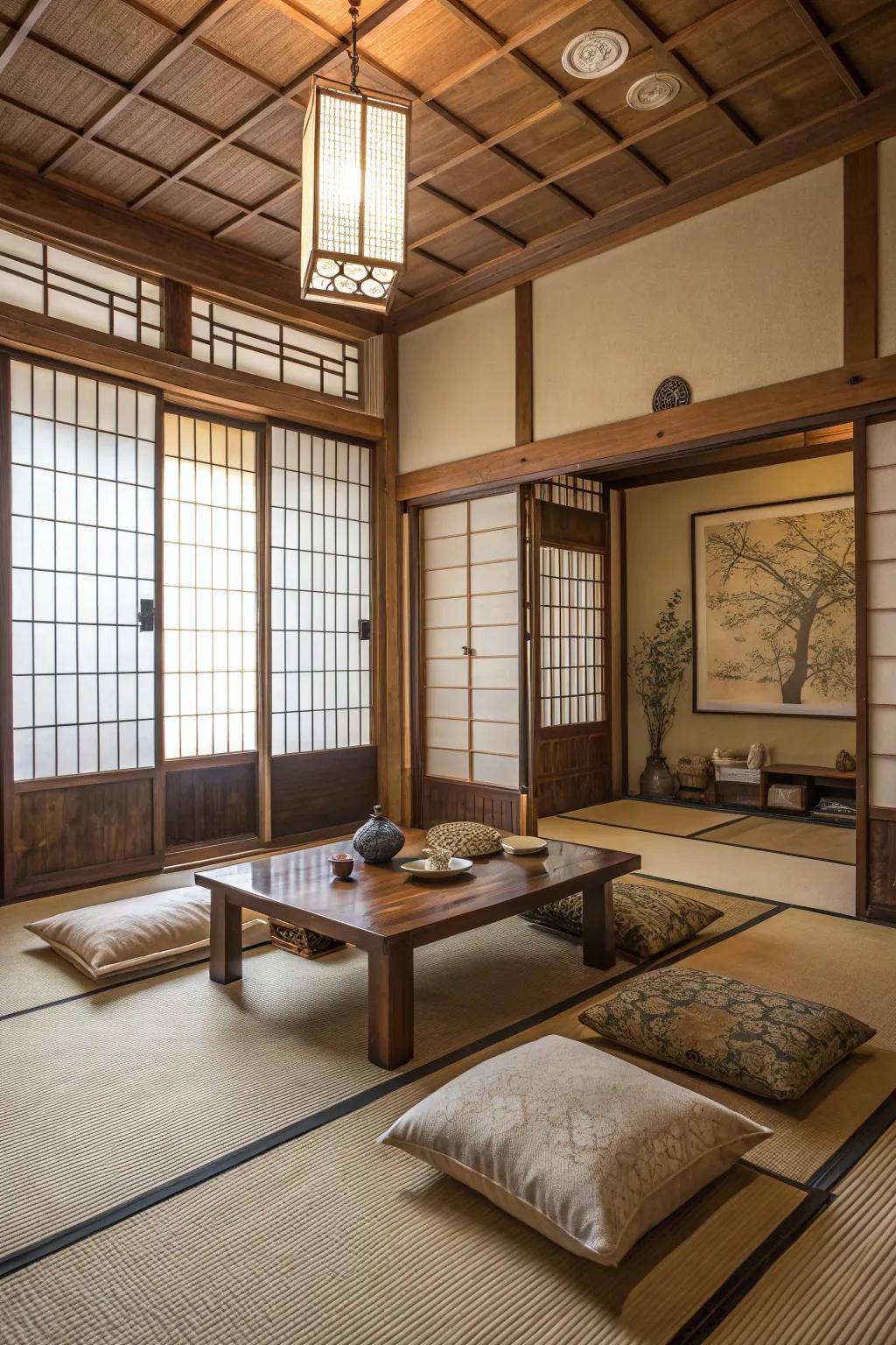 Textured walls with rice paper add subtle sophistication to this space.