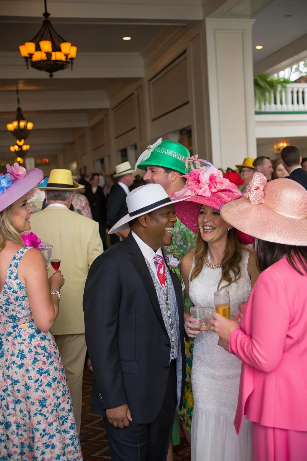 Guests dressed elegantly in Grand National-themed formal wear.