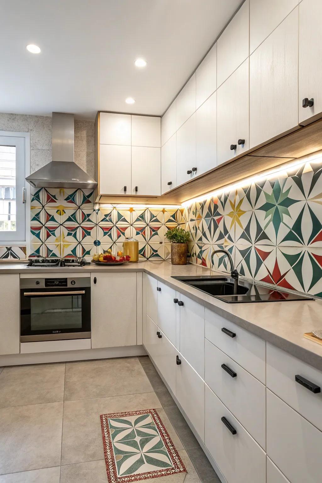 Geometric designs add a contemporary architectural elegance to your cooking area.