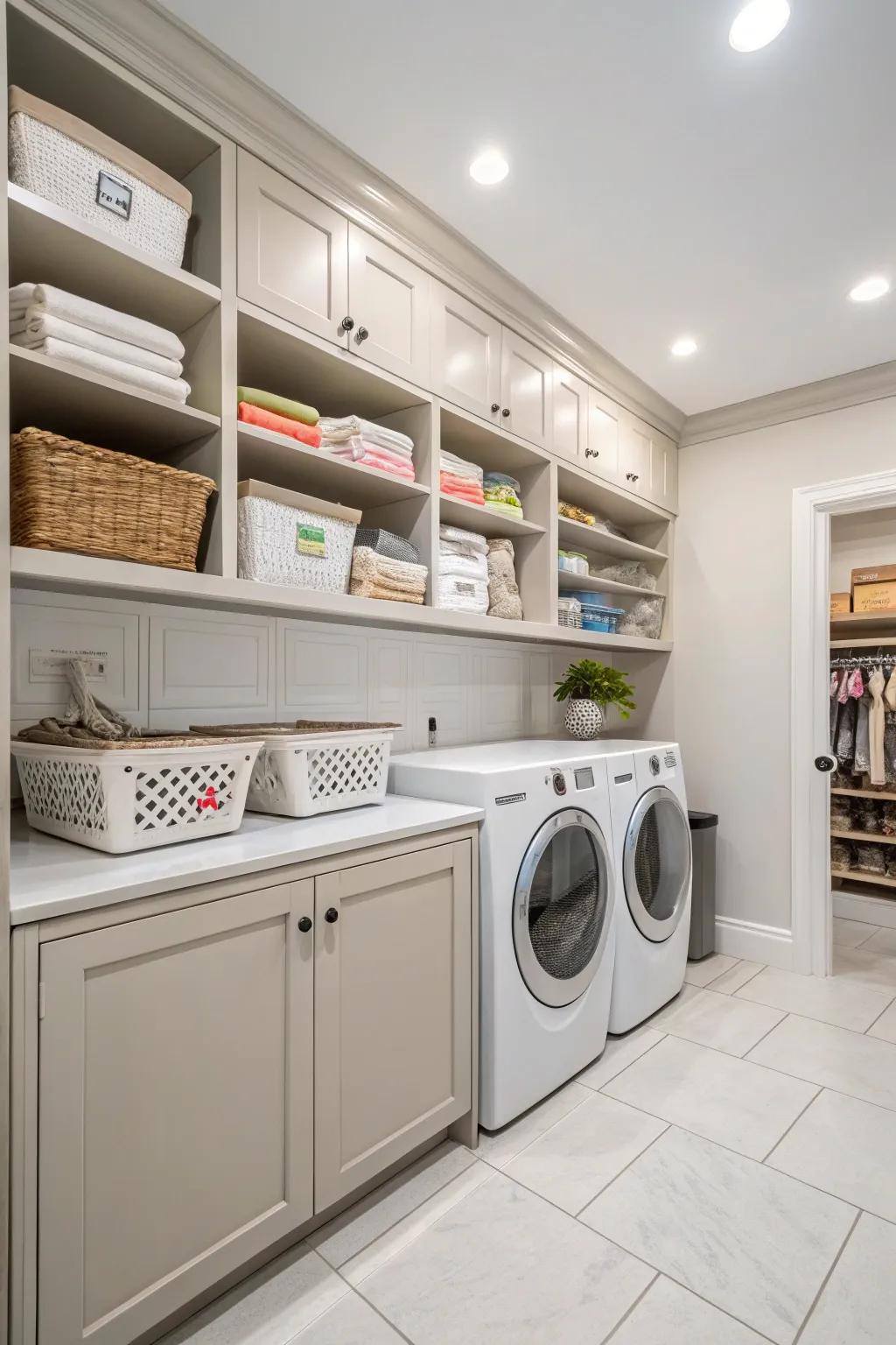 Floor-to-ceiling cabinets optimize storage within constrained areas.