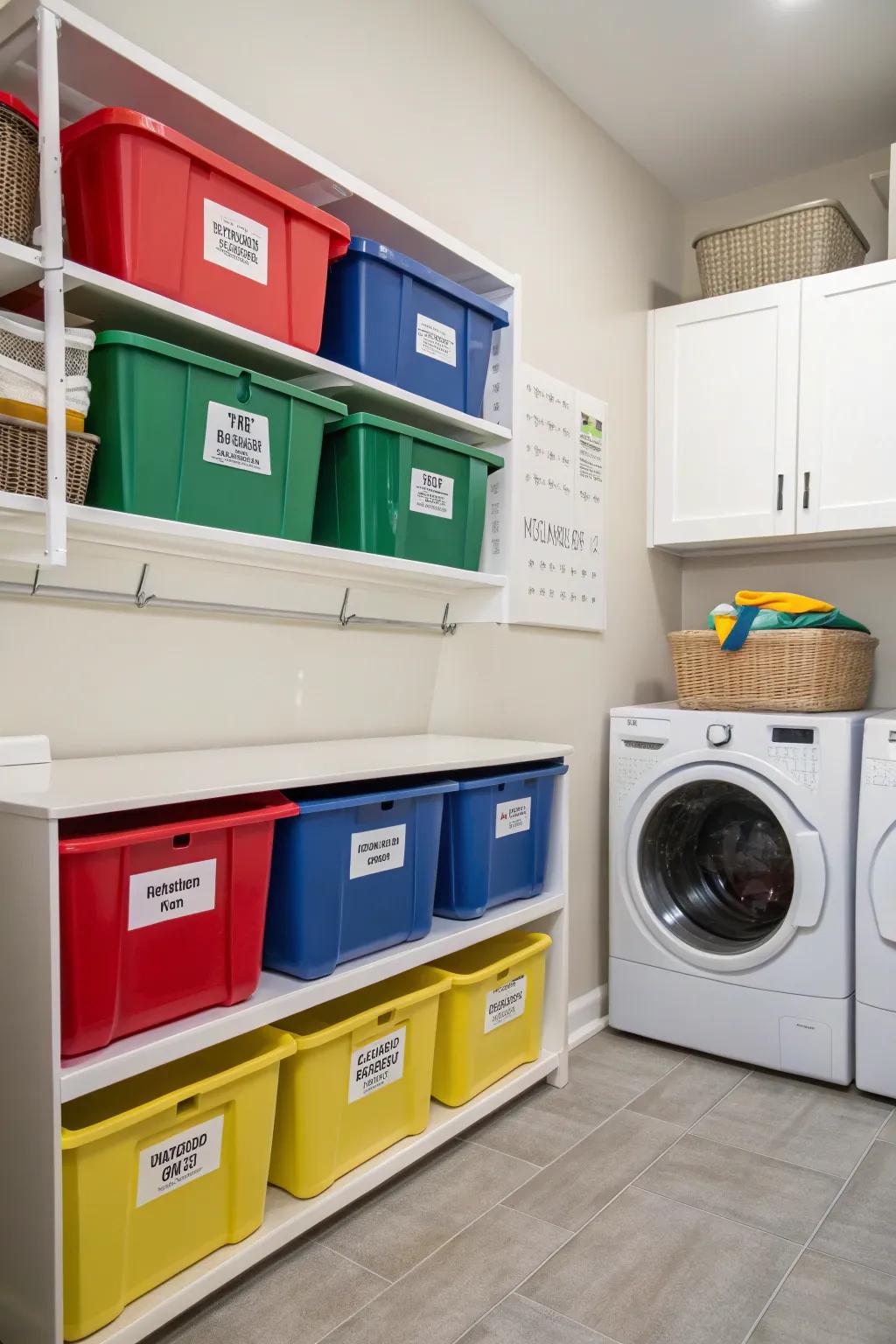 Keep organized with a color-coded bin system.