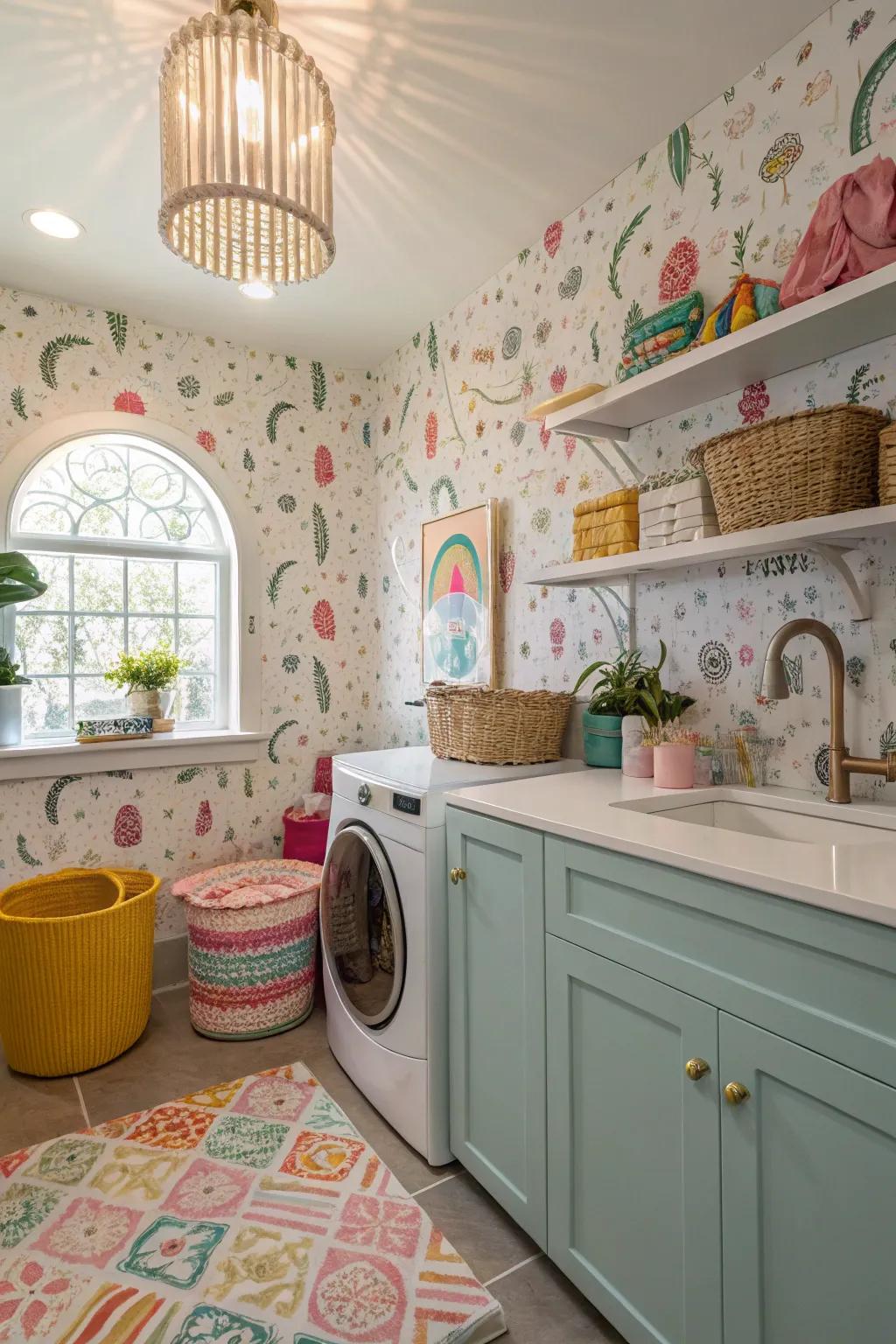 Whimsical patterns turn your laundry room into a wonderland.