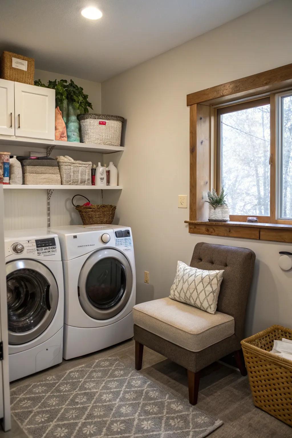 A snug corner can make your laundry area a more pleasurable space.