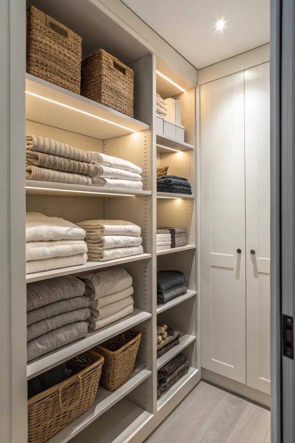 Wall-hung shelves furnish a modern and minimalist feel.