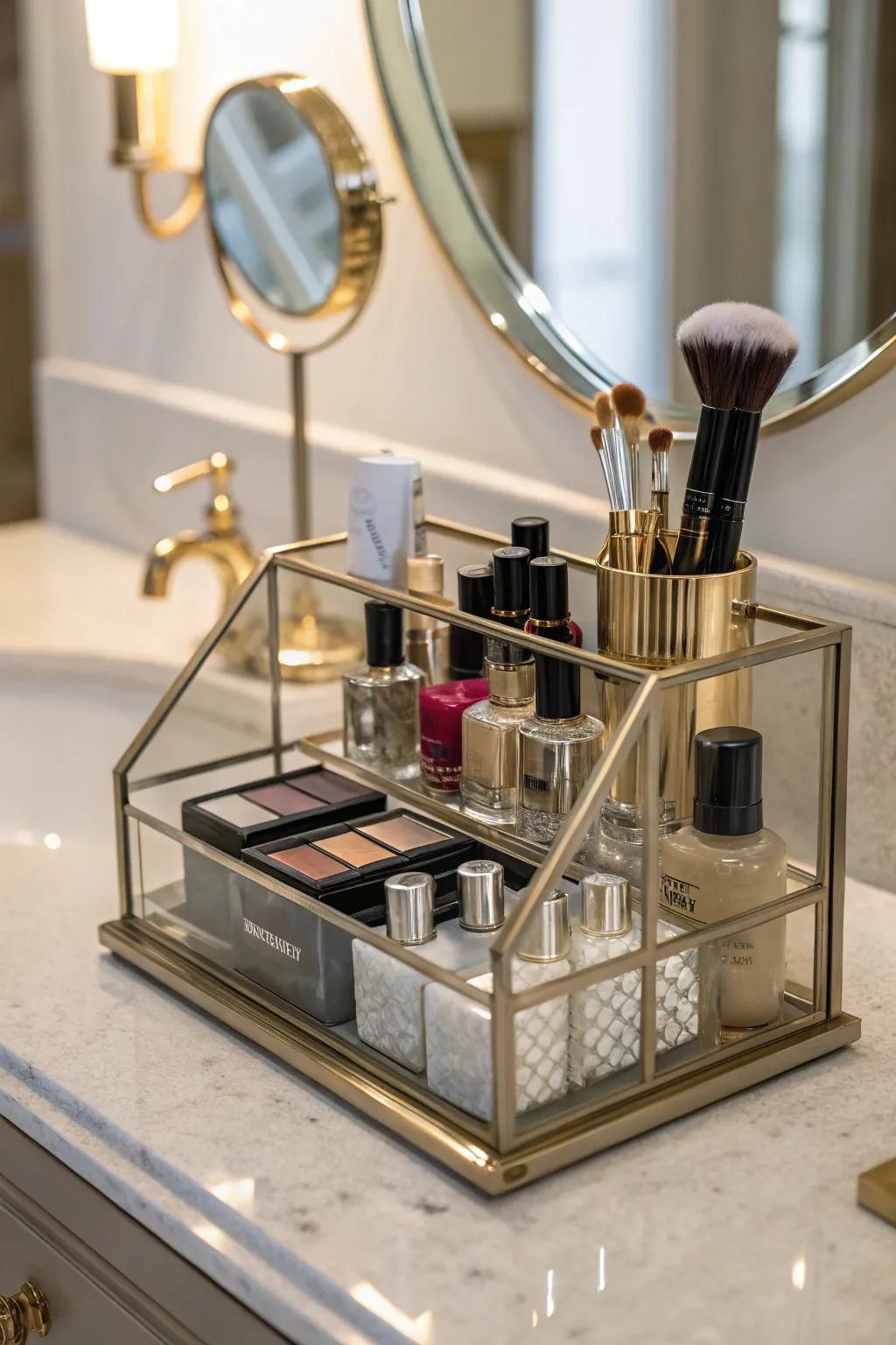 Glam up your storing with glass and metal displays.