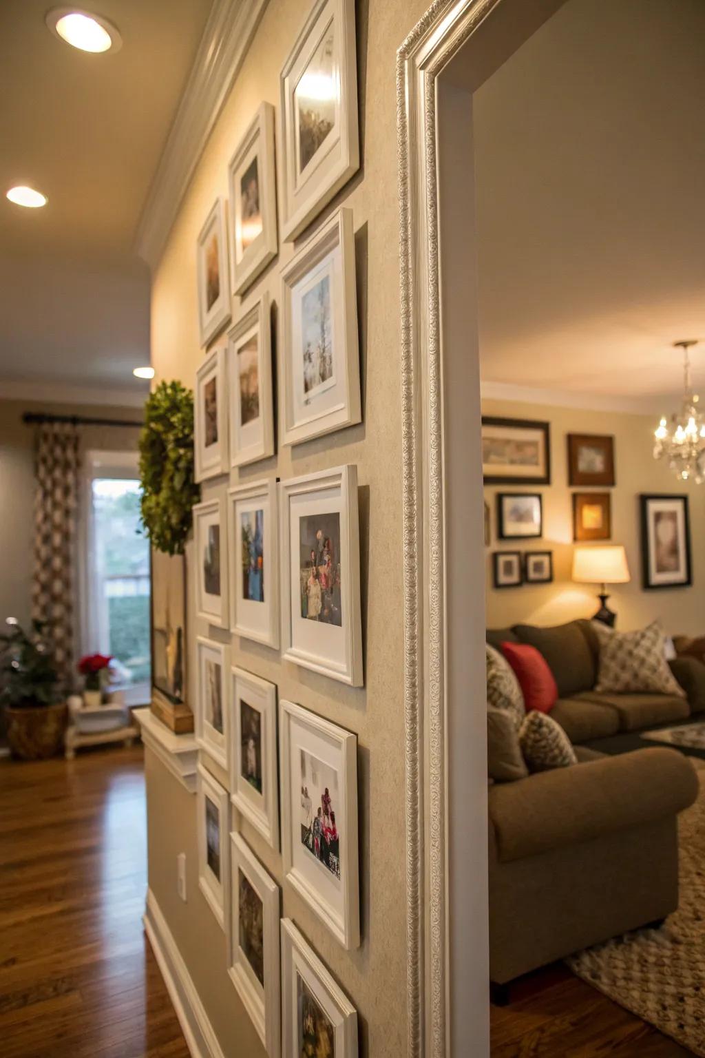 Play with vertical lines to give the feel of elevated ceilings within the photo display.