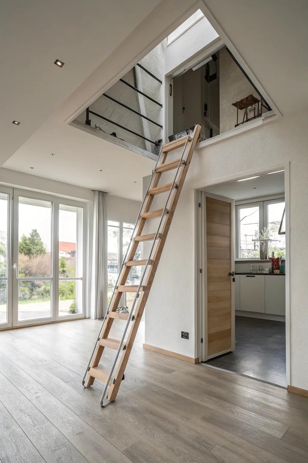 Hidden loft ladder for a seamless look.