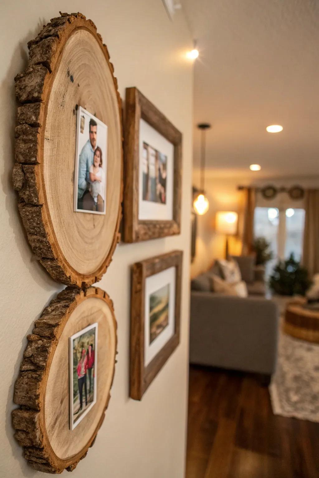 Cherished memories showcased in arboreal frames.