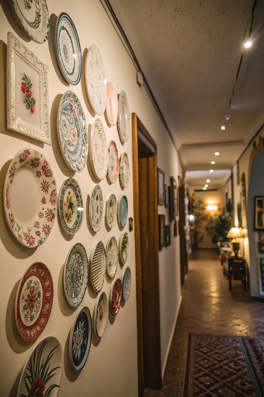 Decorative plates have the ability to add a personal touch to any hallway.