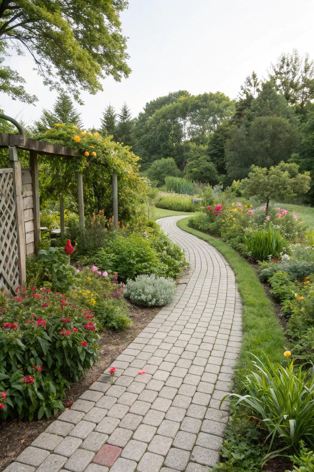 Permeable pavers provide eco-friendly beauty to garden paths.