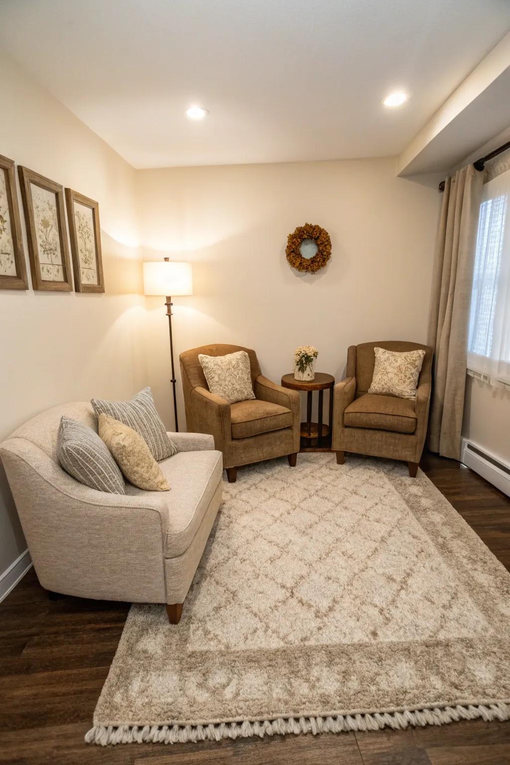 An area carpet enhances the coziness and style of your space.