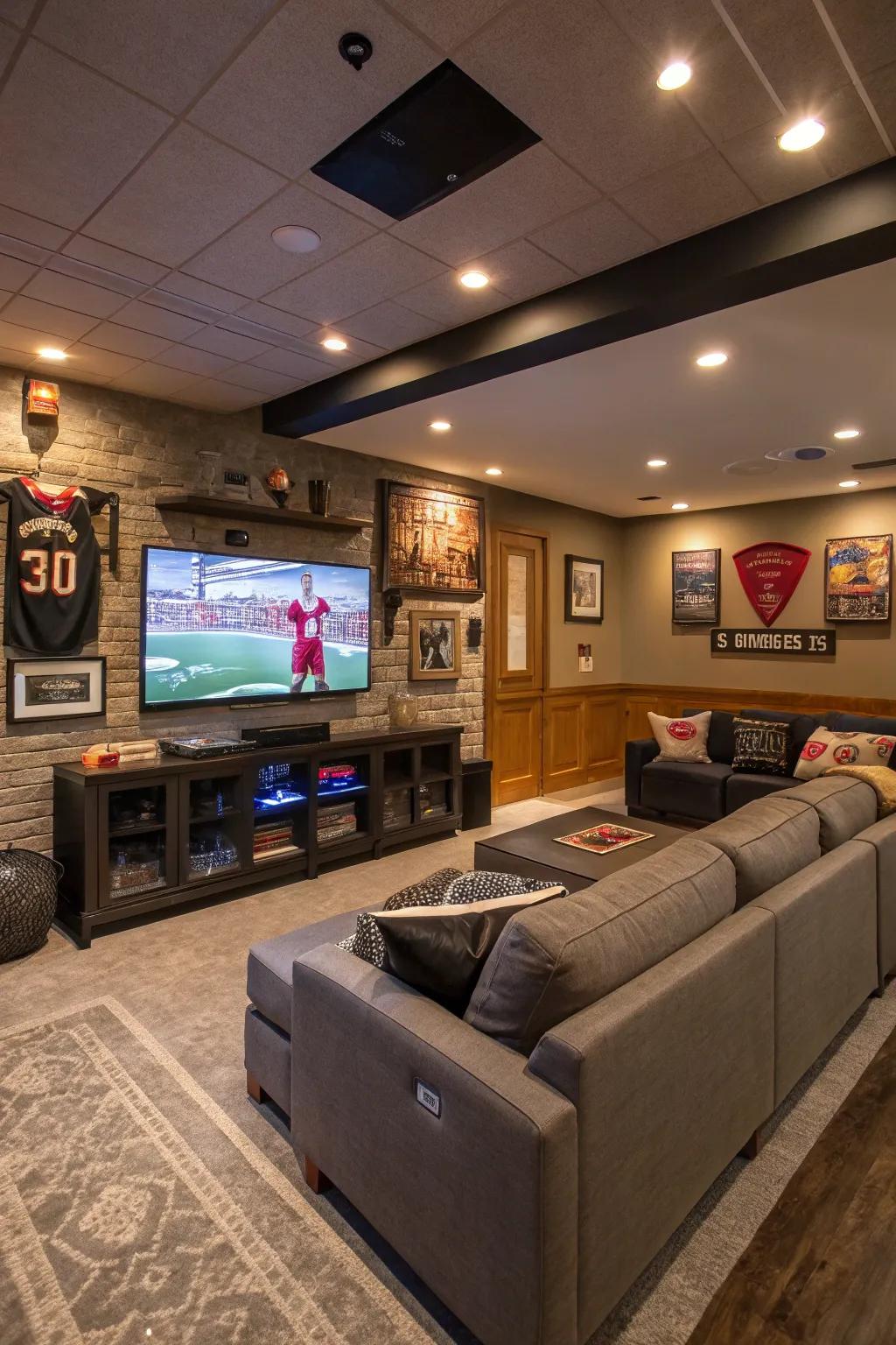Connected technology adds ease in this modern man cave.