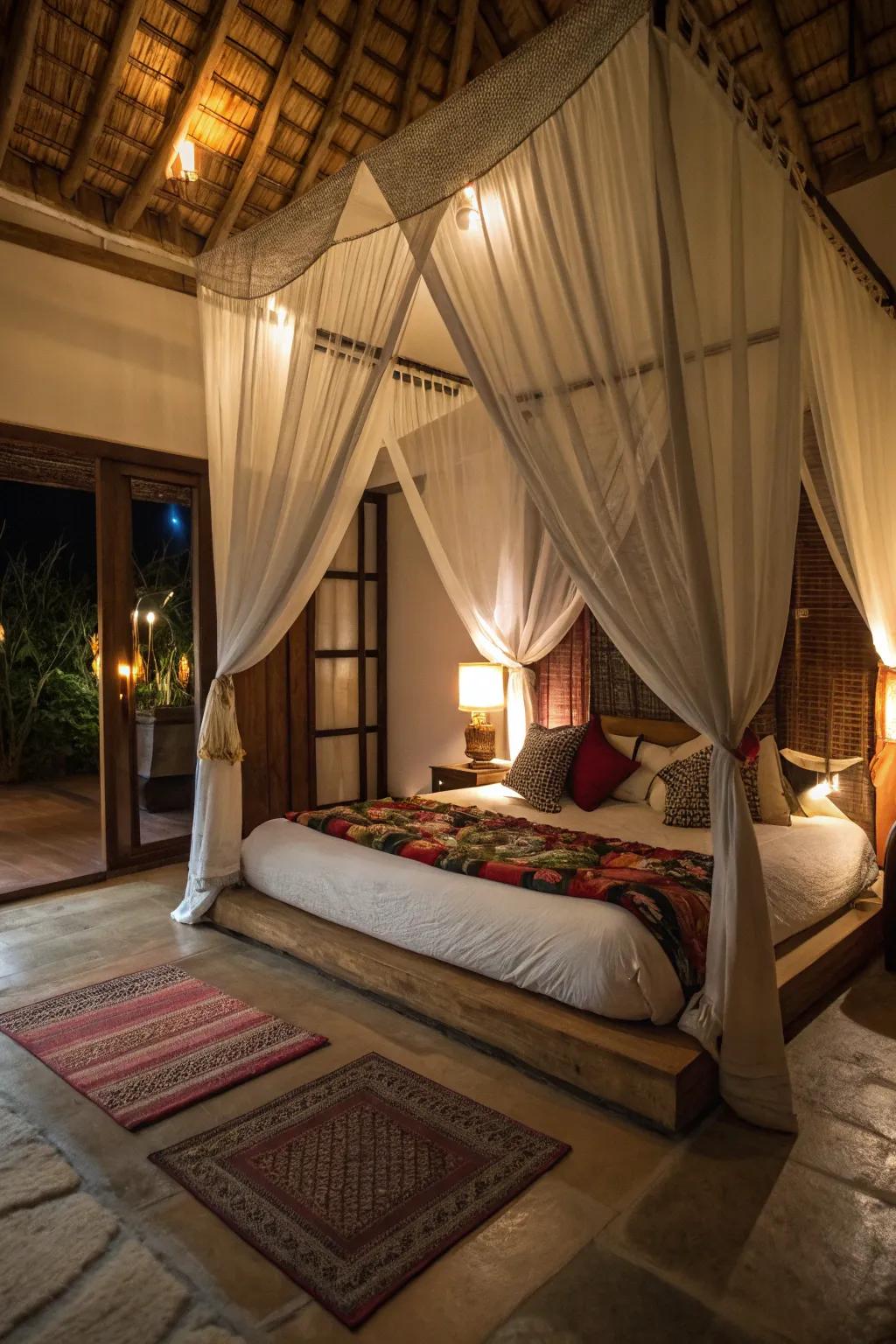 A canopy creates an intimate atmosphere.