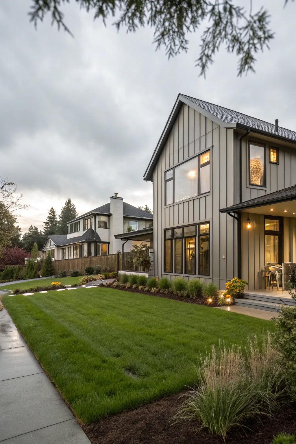 A stylish residential home featuring flat finish metal wall cladding for a sophisticated look.