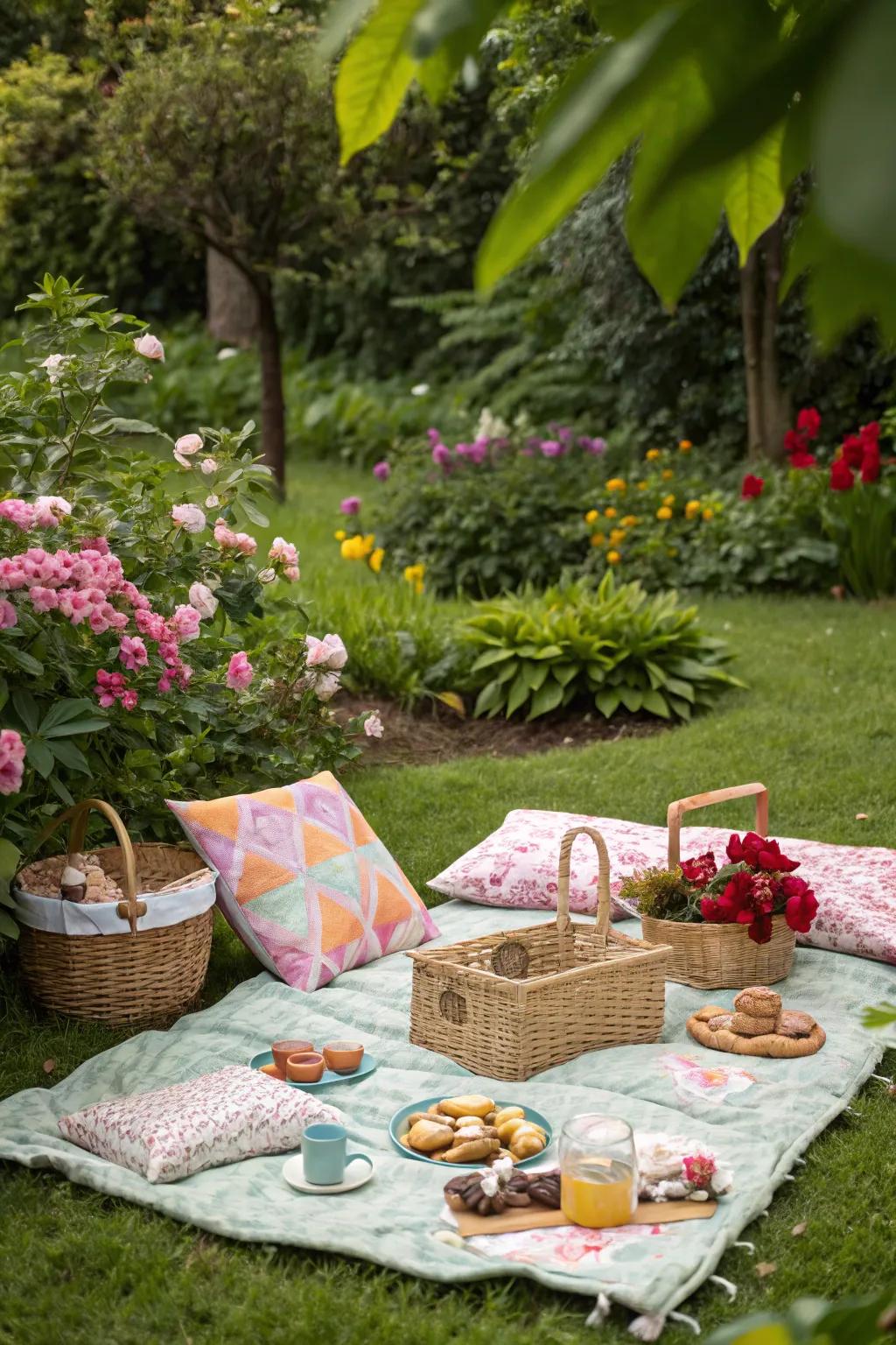 A charming pocket outdoor repast provides a delightful alfresco experience.
