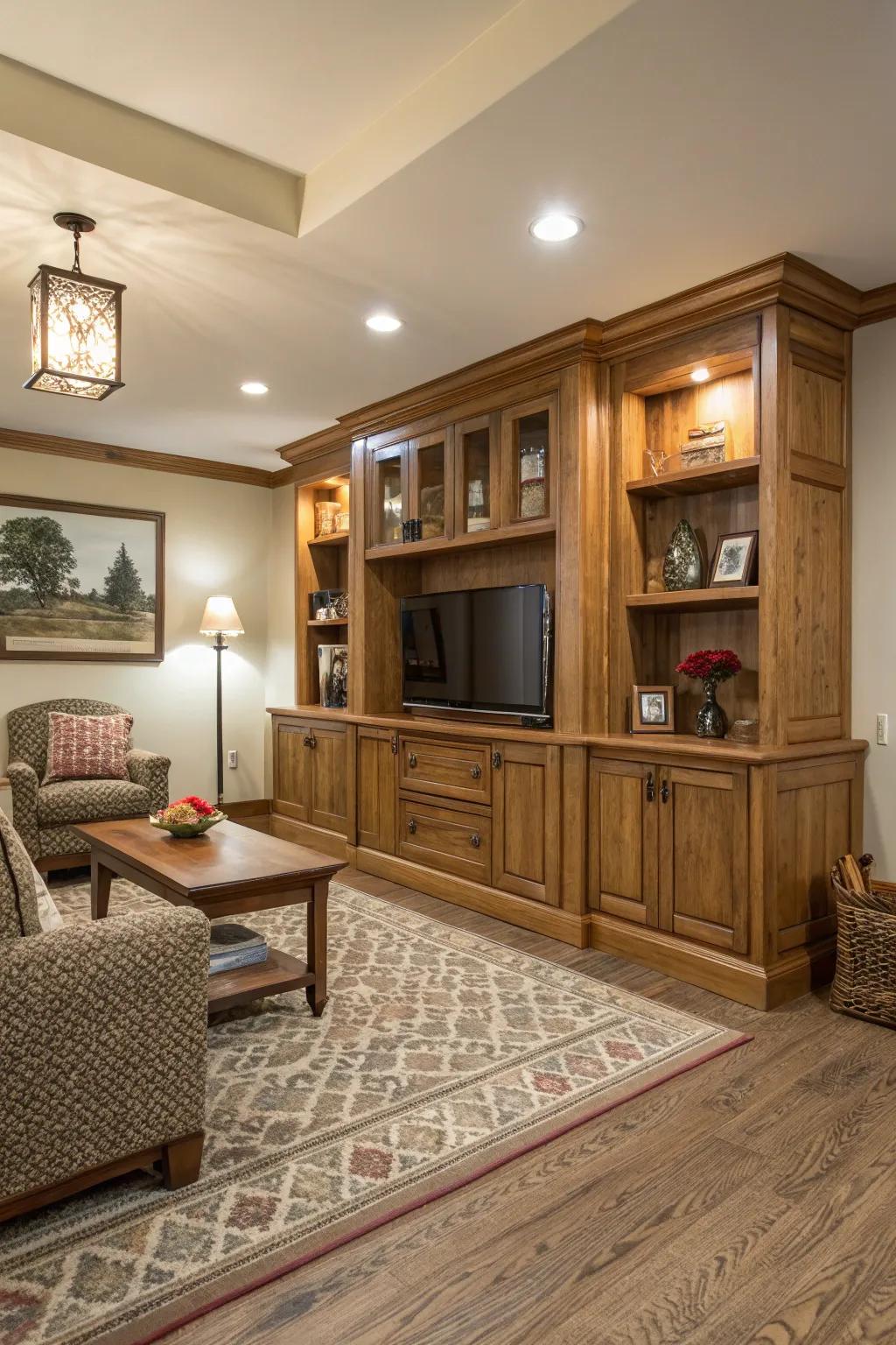 Inherent wood-tone edgings adding warmth.