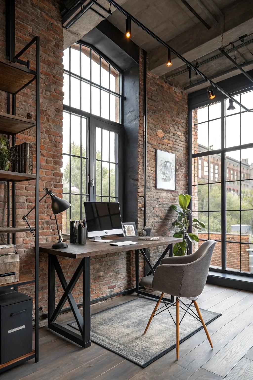Urban inspired touches adding an edge to the home office.