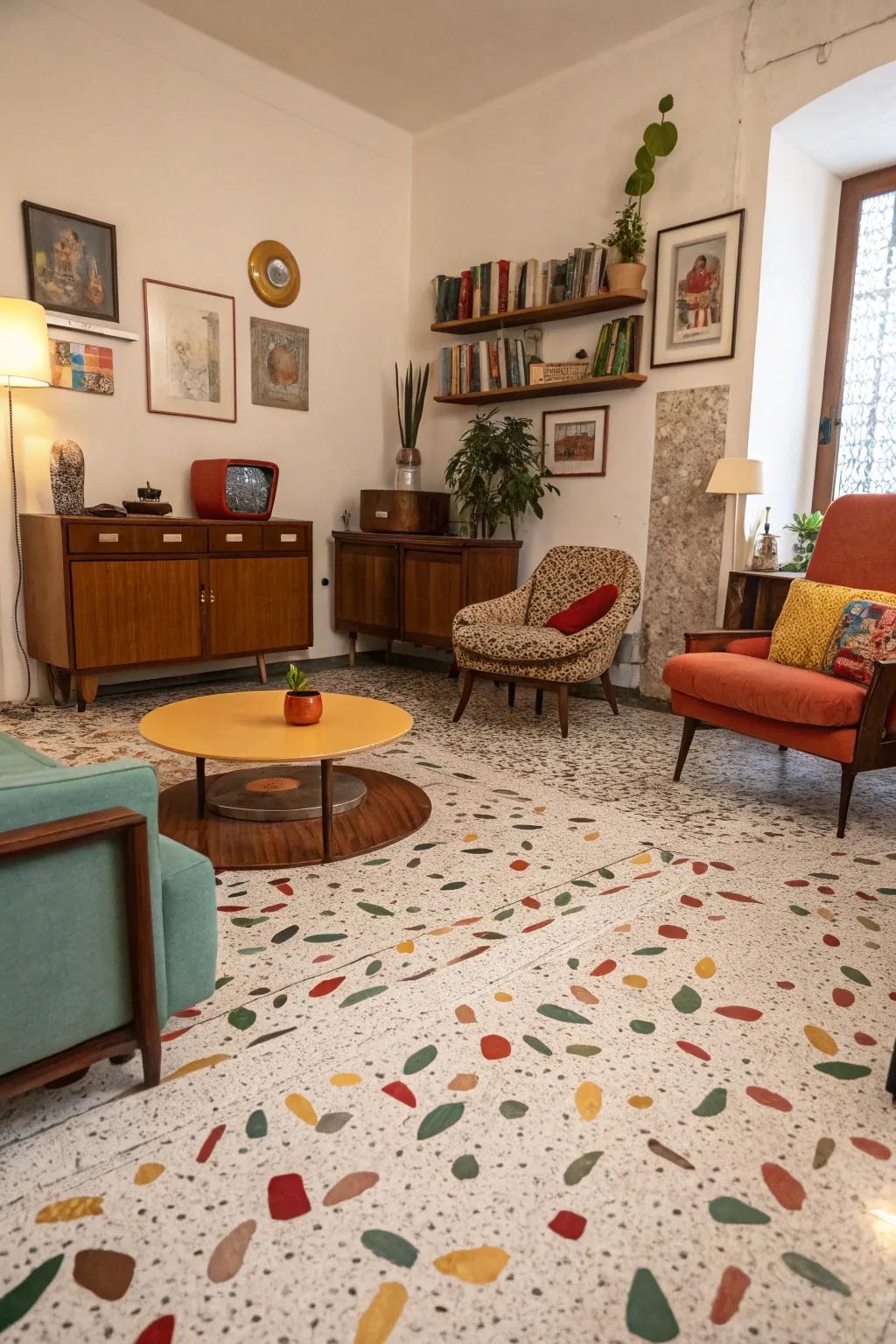 Add a retro twist with terrazzo flooring.