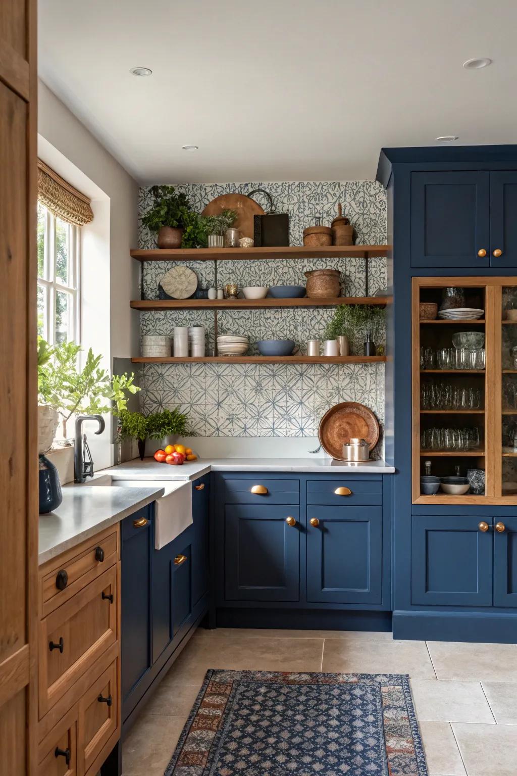 A deep sea feature wall adds depth and a focal point to cooking area designs.