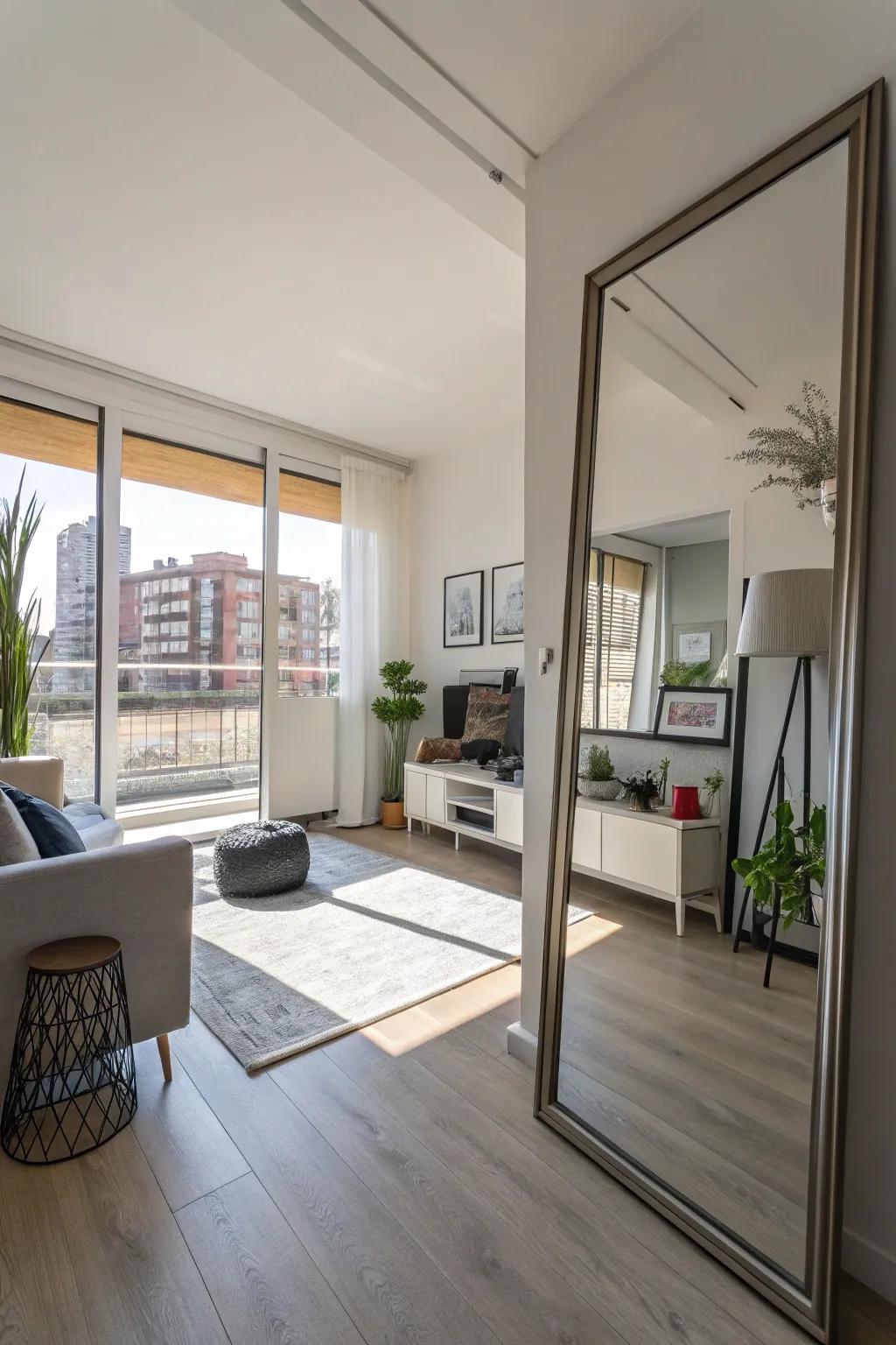 A studio apartment where reflectors are used to enhance light and create a sense of space.