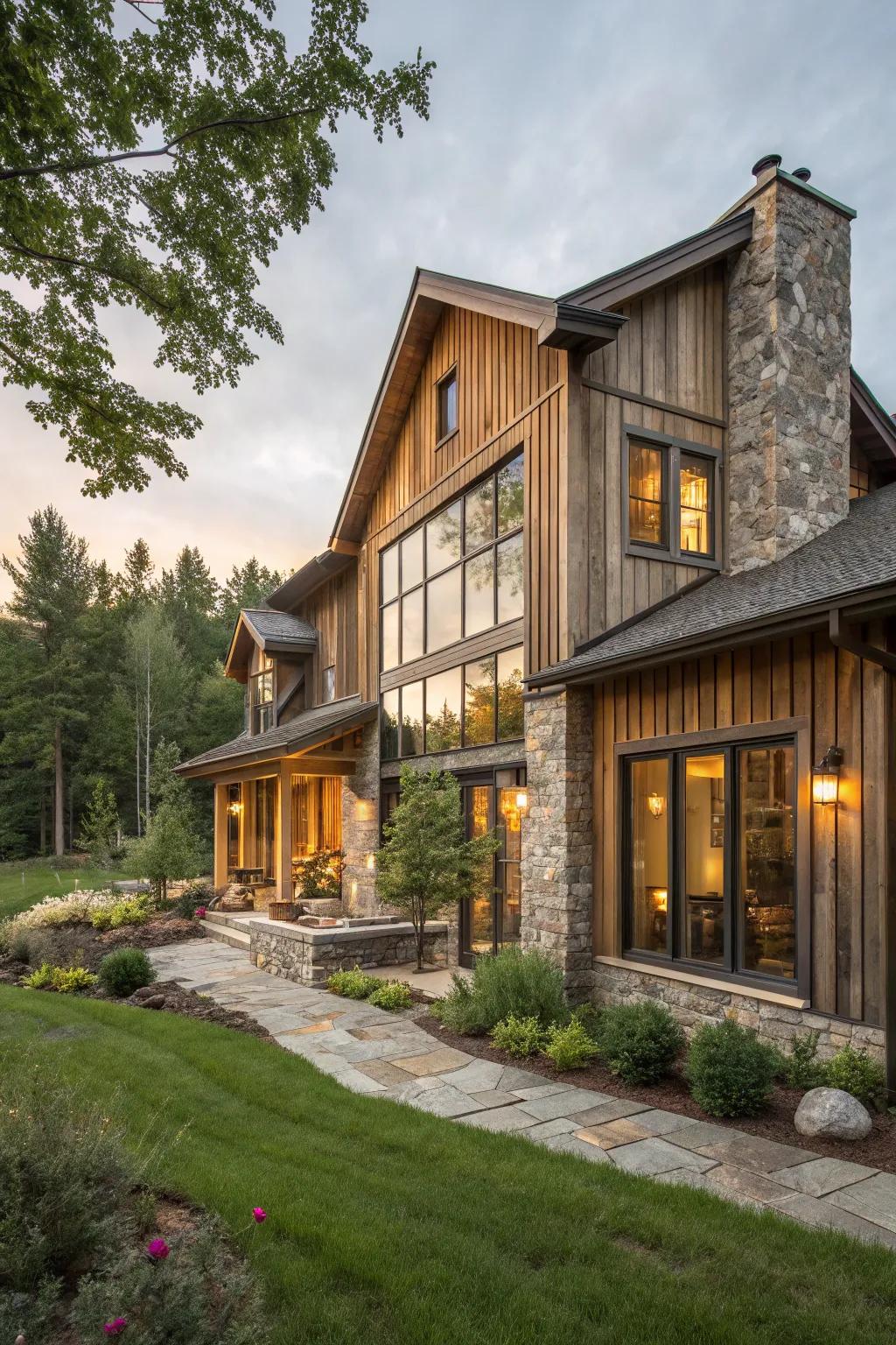 Warm rustic modern home exterior