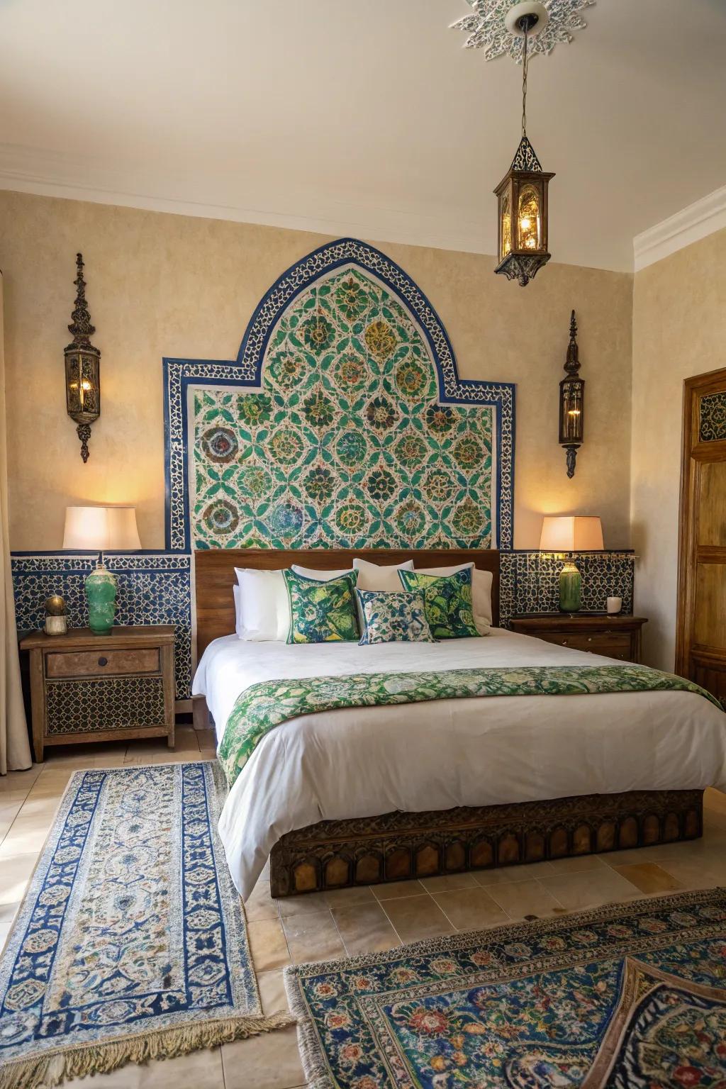 Painted tiles add exquisite artistry to Marrakech spaces.