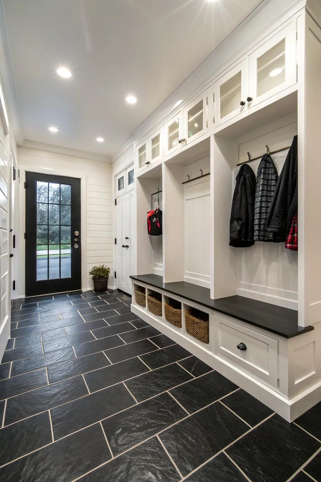 Bold black tiles make a dramatic statement.