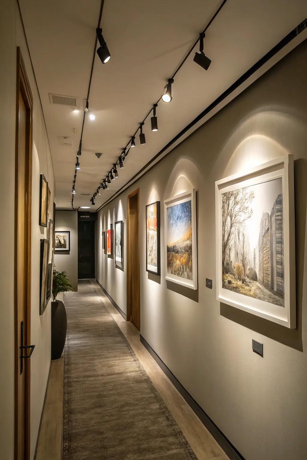 Track lighting offers flexibility and focuses on features.