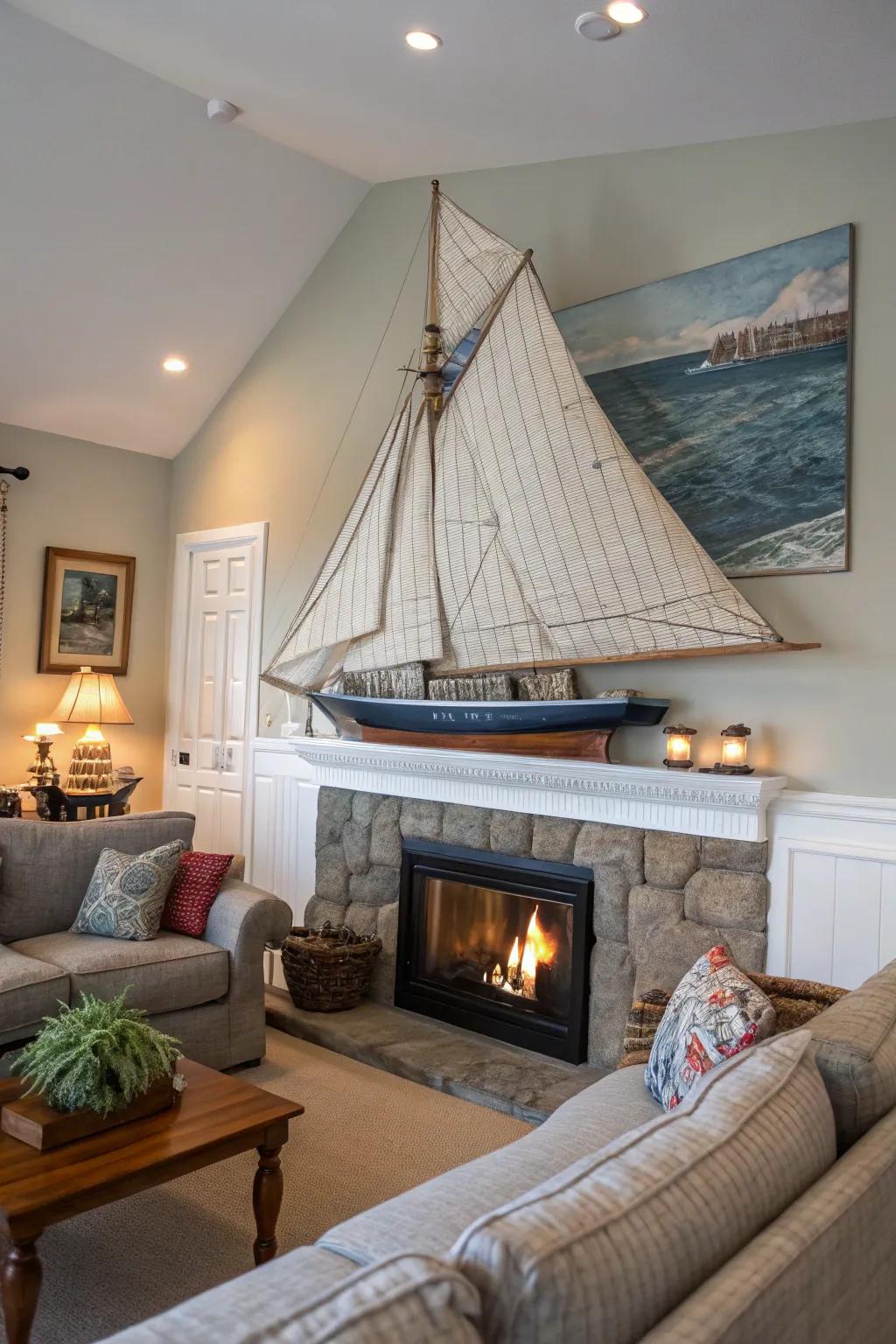 Seafaring wall design changes your space into a maritime retreat.