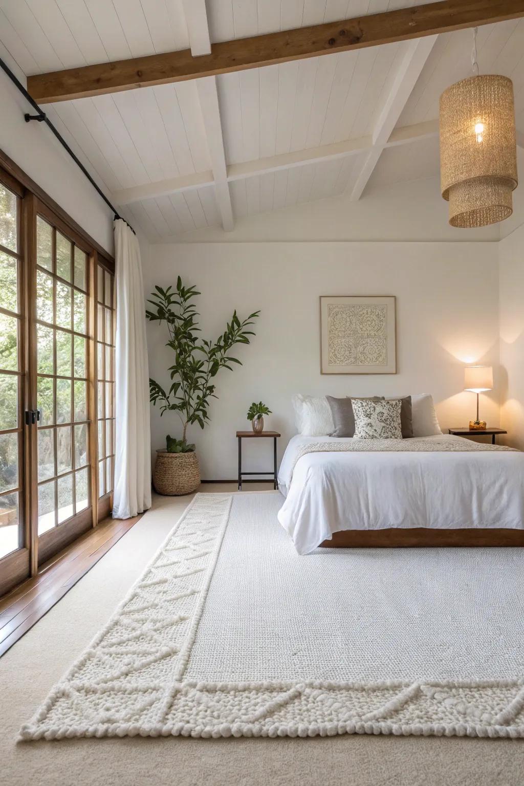 White carpets exude purity and tranquility in any bedroom.