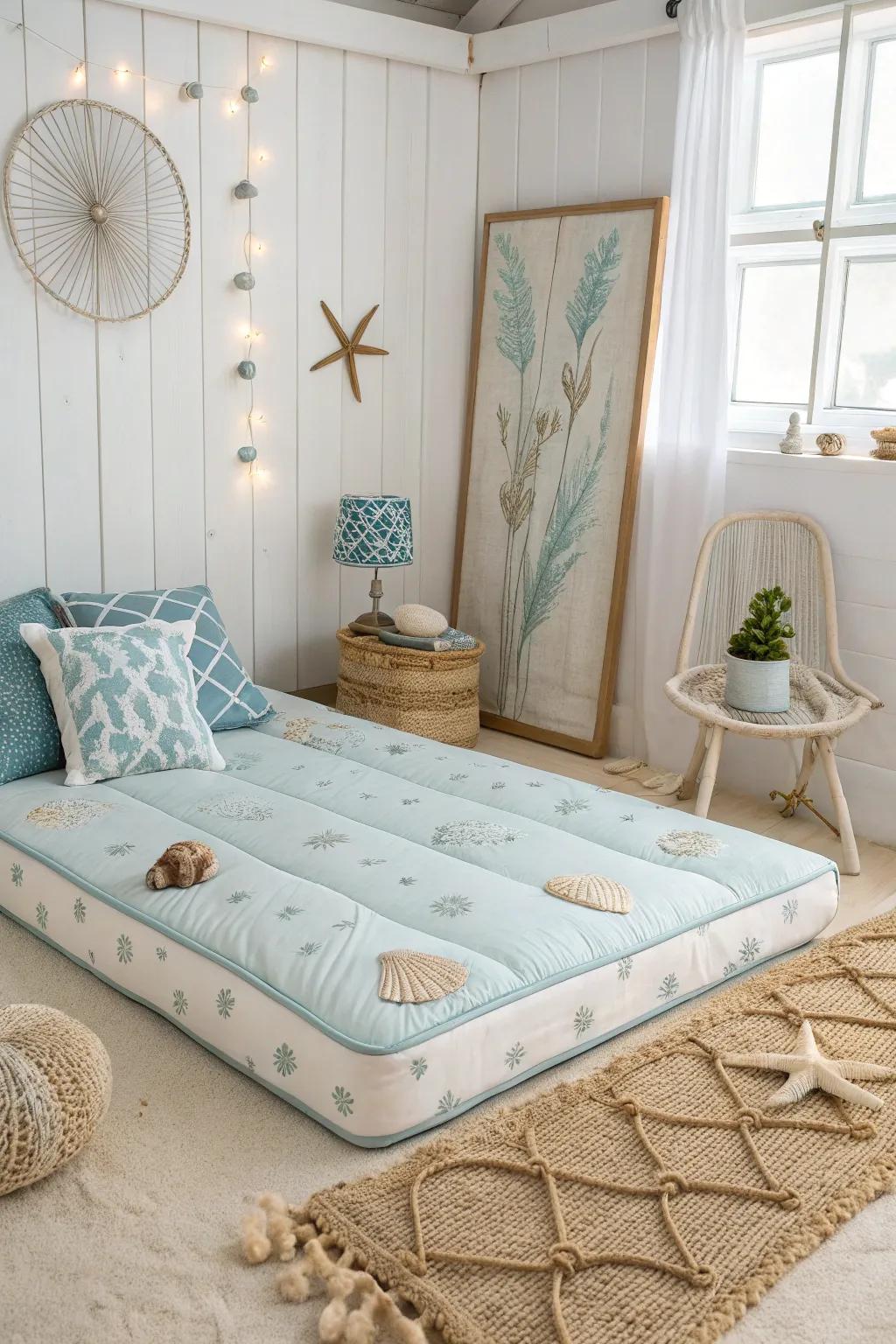 Beach-inspired decor infuses your bedroom with a calming ambiance.