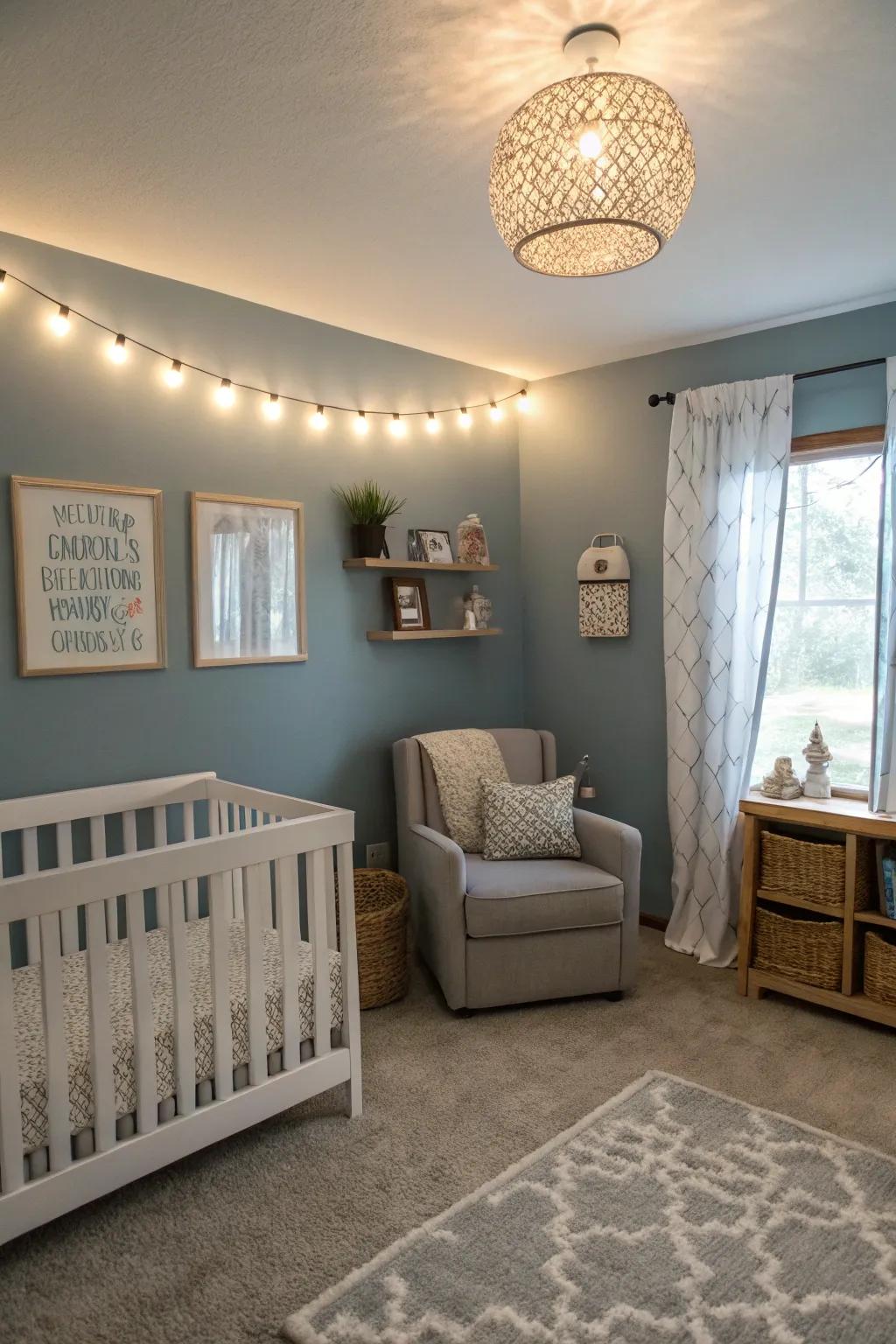 An invigorating nursery featuring ash-blue tones.