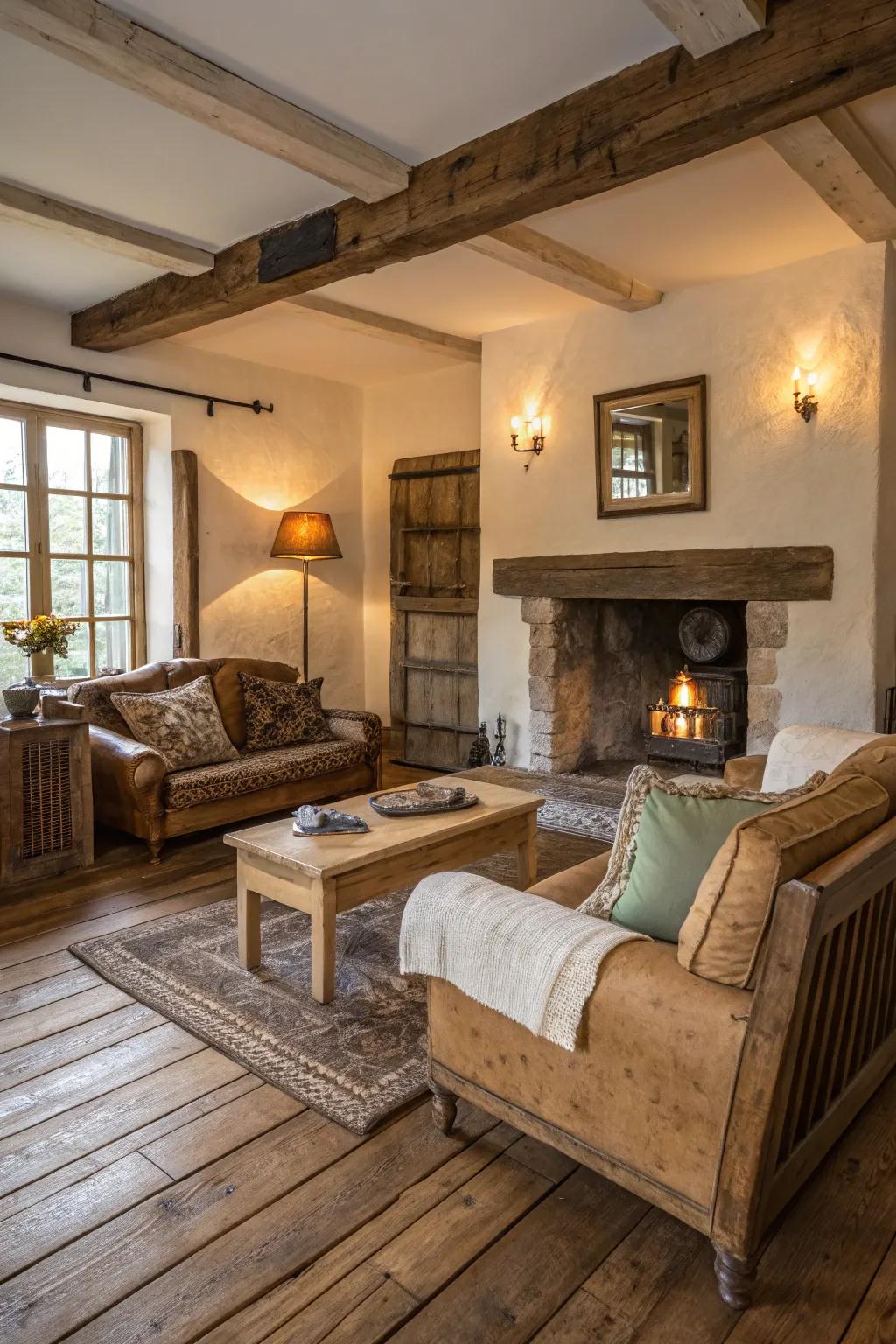 Rustic elements add warmth and charm to oak flooring.