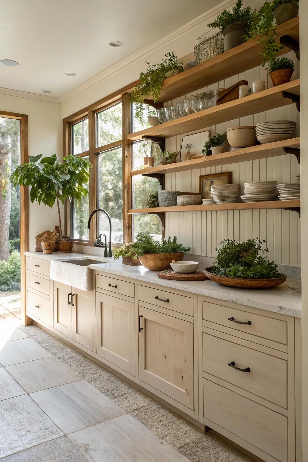 Open shelves add a personal touch to your kitchen.