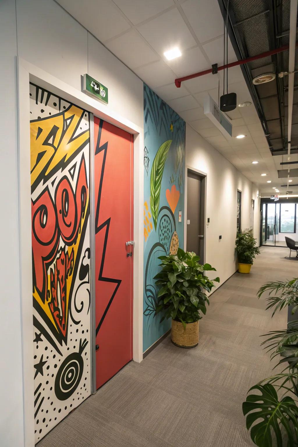 Create a statement with a creative street art entrance decoration.