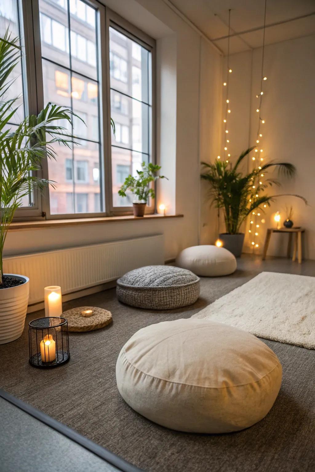 A meditation spot gives a place for mindfulness and relaxation.