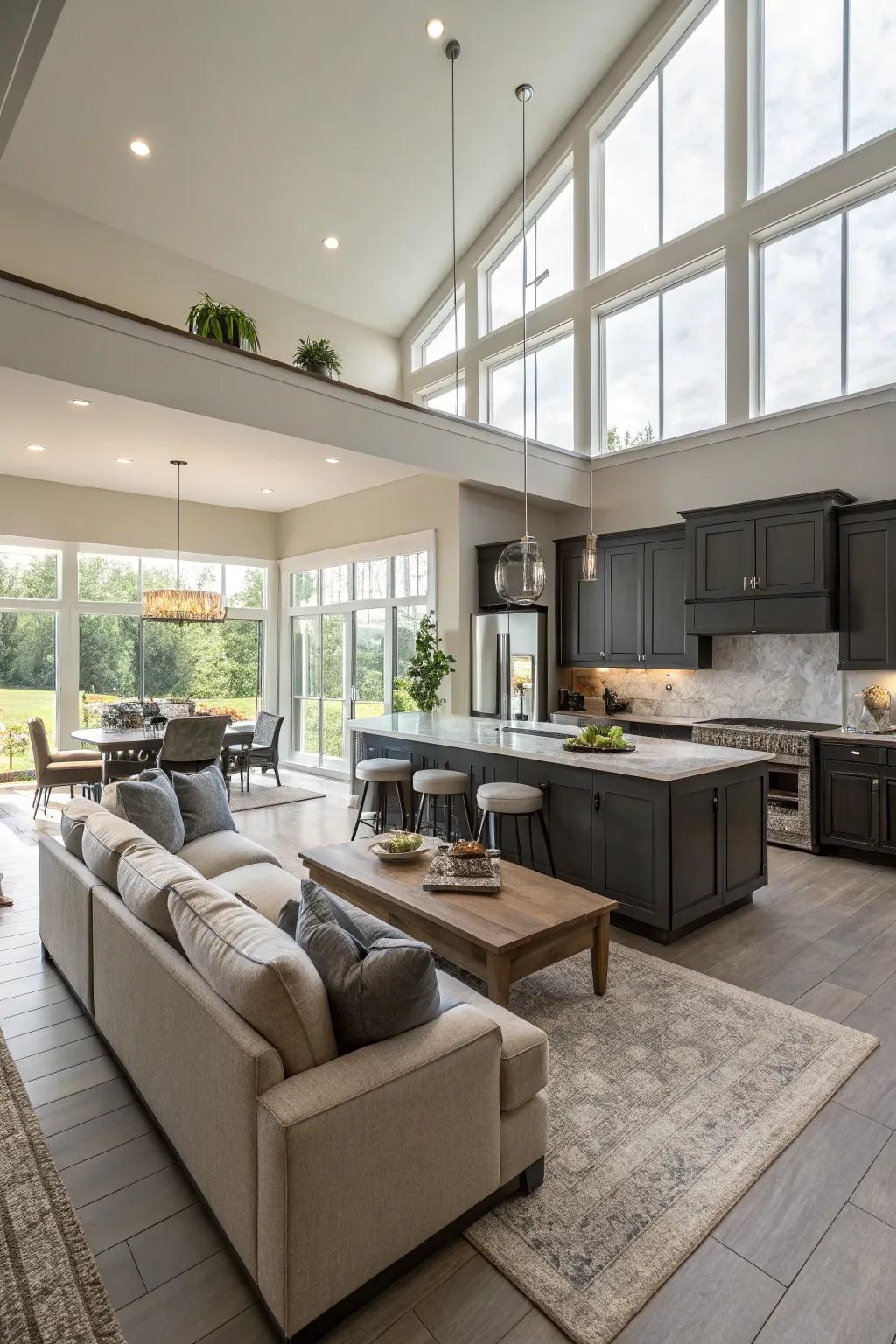 Furniture with flexibility adapts to various needs in an open area.