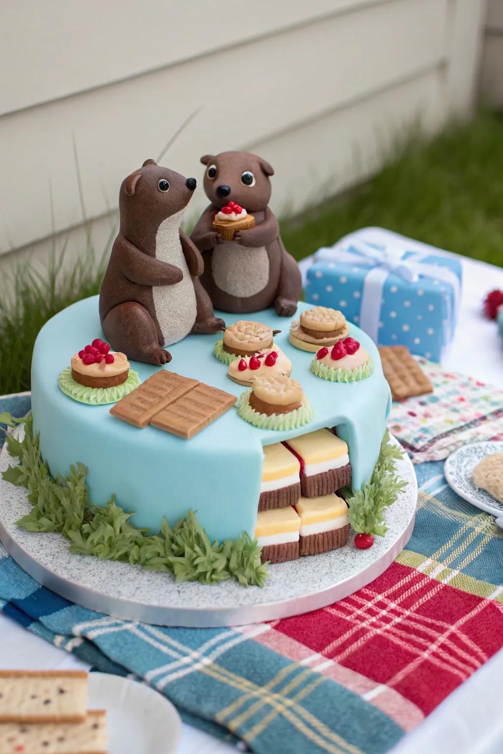 Welcome whimsy to your festivity with an otter social cake.