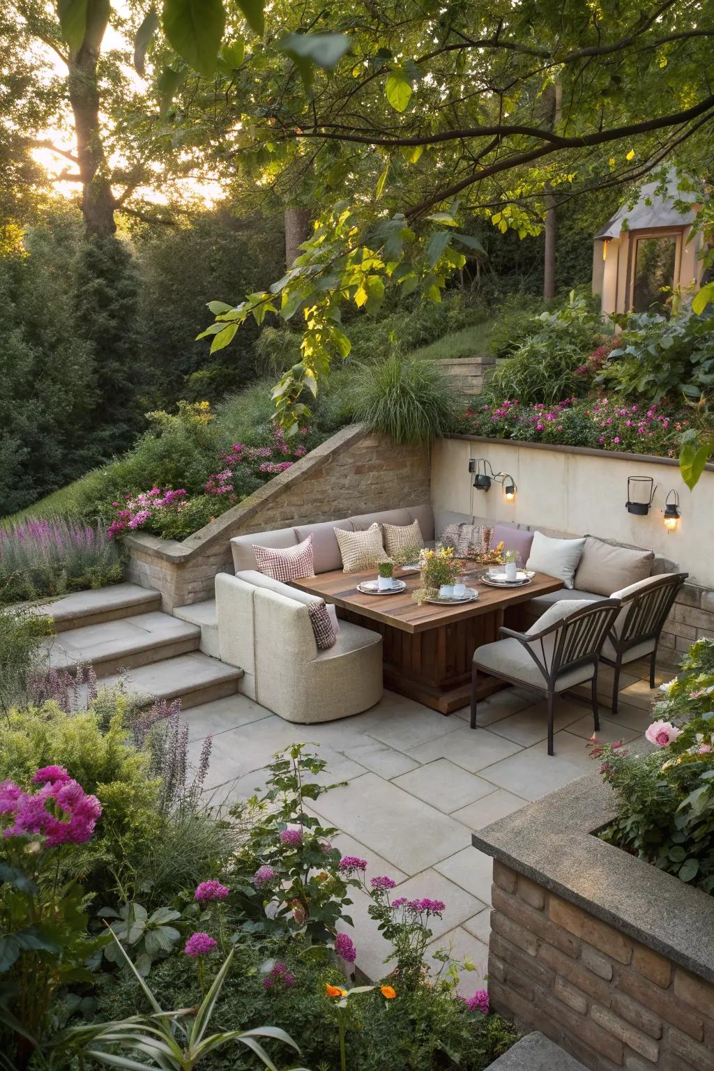 A unique recessed dining area offering intimacy and charm.