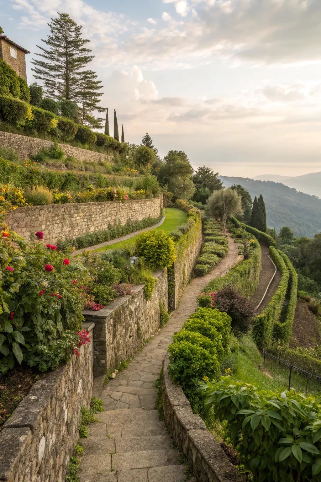 Support walls handle inclines while improving garden looks.