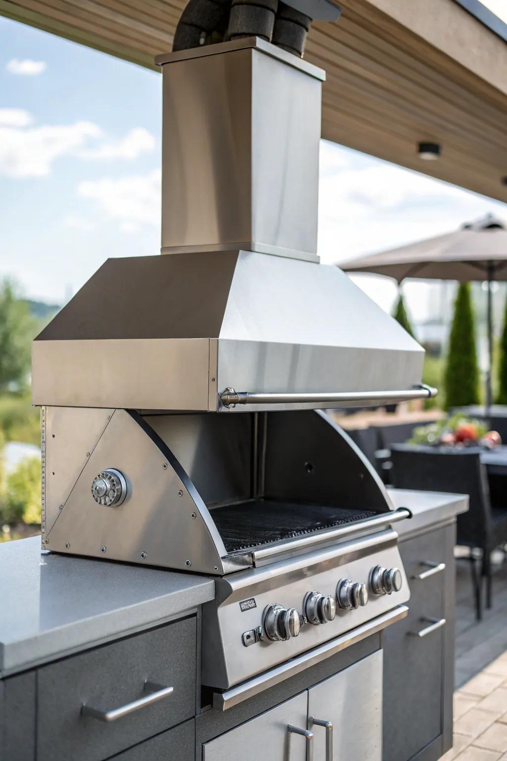 Industrial hoods add a contemporary edge to outdoor spaces.