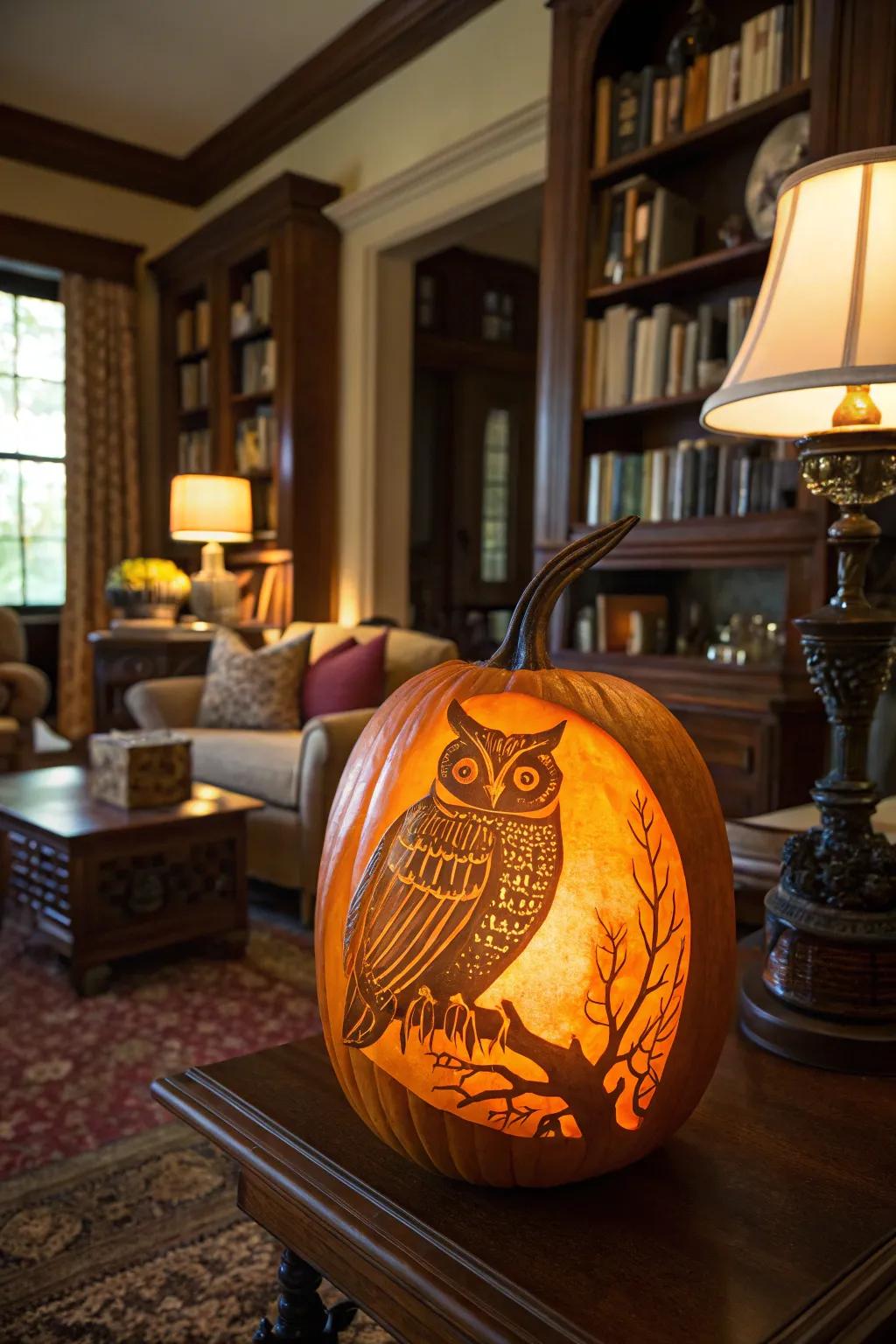 A majestic great horned owl design that commands attention.